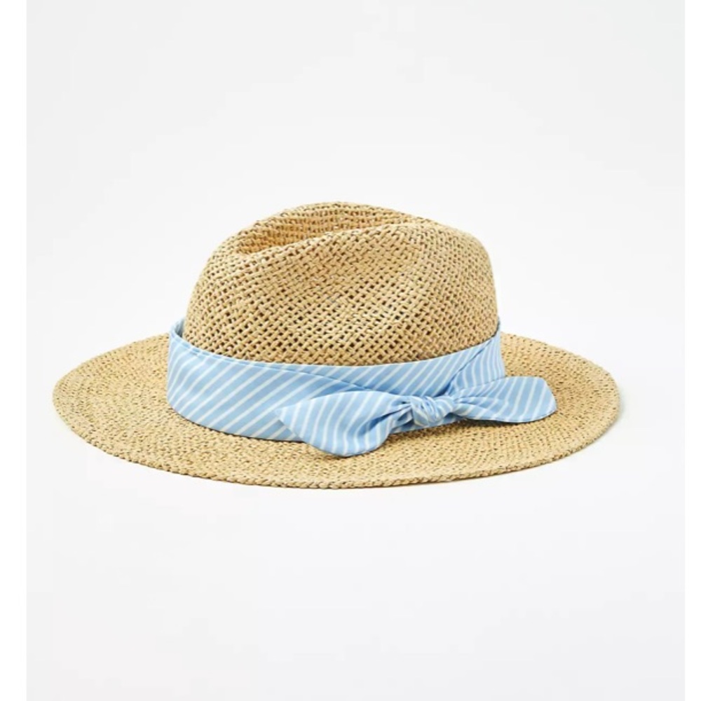 LOFT NWT‎ Women's Striped Tie Straw Fedora Hat